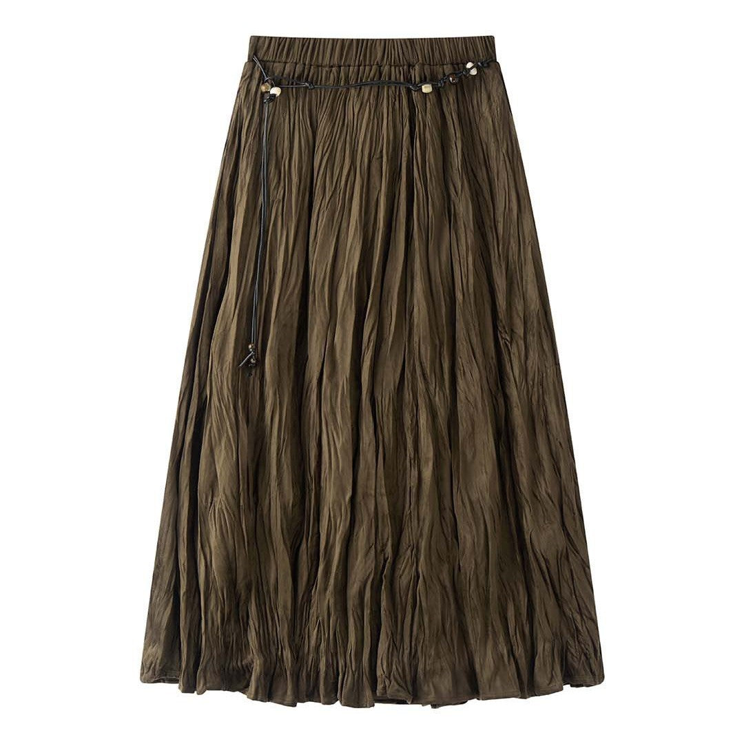 Women's Pleated Midi Skirt with Crinkle Structure Mune Fashion