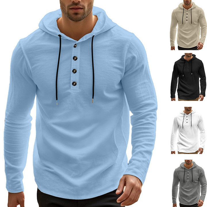 Men's casual hoodie in Henley style with button placket and adjustable drawstring Mune Fashion
