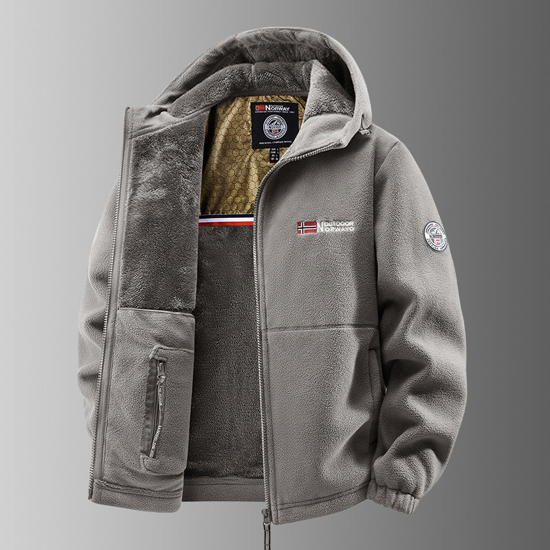 Men's Cozy Fleece Hoodie Jacket with Teddy Lining, Windproof and Zipper Pockets Mune Fashion