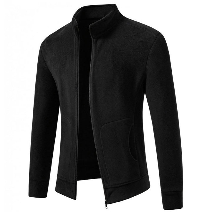 Men's Slim-Fit Fleece Jacket with Stand-Up Collar, Full-Length Zipper and Pockets Mune Fashion
