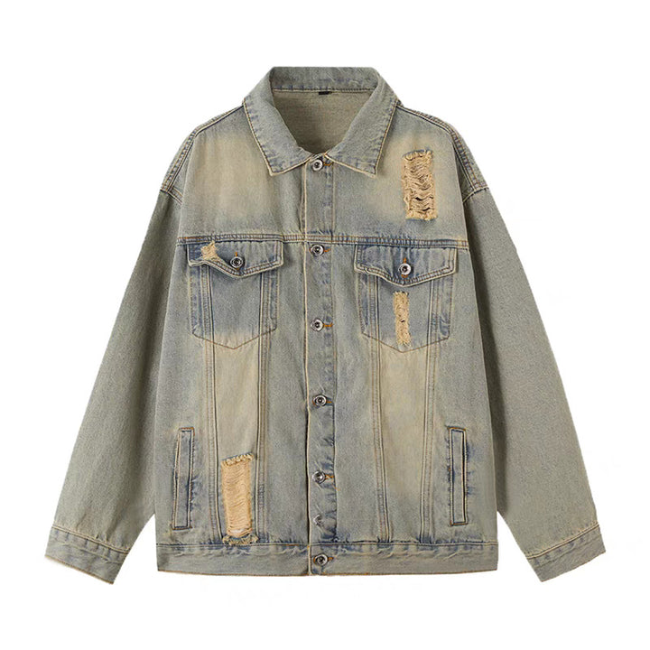 Men's Oversized Denim Jacket with Used Wash and Destroy Details Mune Fashion
