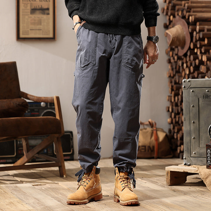 Men's Utility Cargo Pants in Jogger Style with Elastic Comfort Waistband, Multiple Pockets and Drawstrings at Ankles