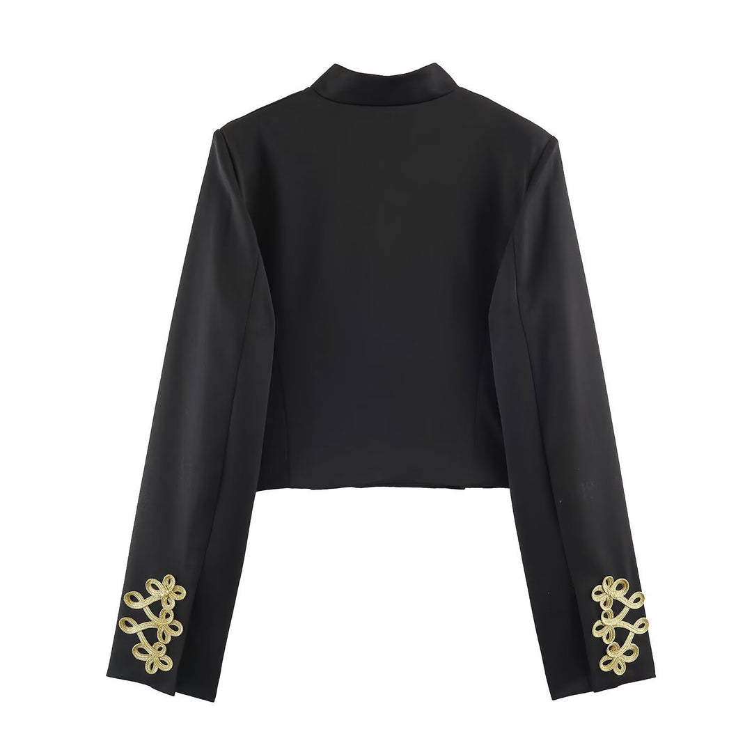 Women's short military-style jacket with gold trim and stand-up collar Mune Fashion