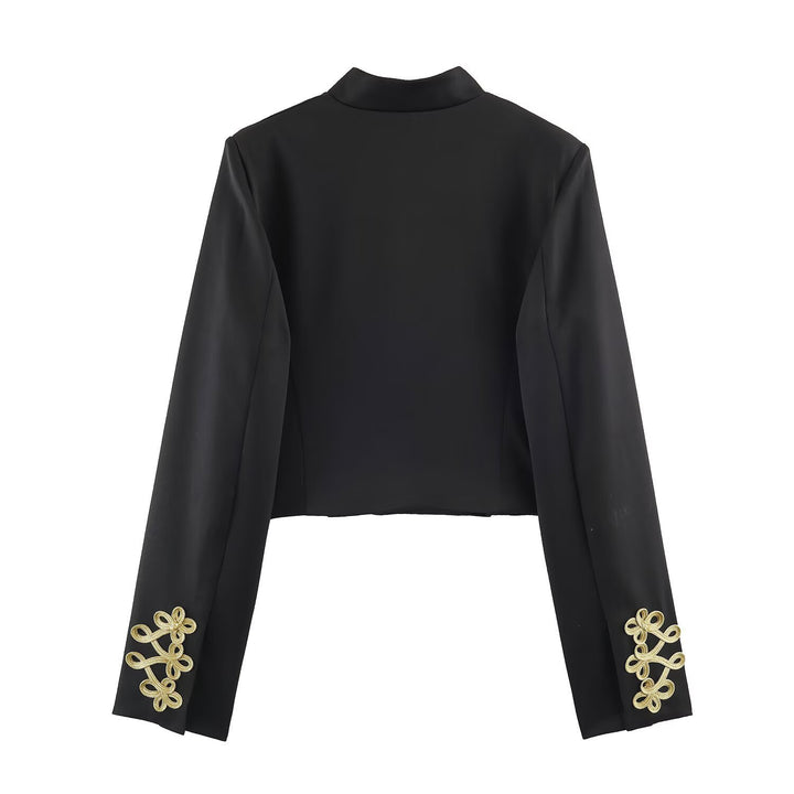 Women's short military-style jacket with gold trim and stand-up collar Mune Fashion