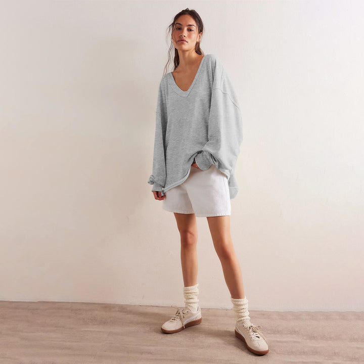 Women's Oversized V-Neck Sweatshirt with Casual Fit Mune