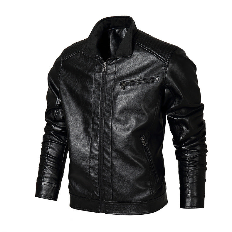 Men's slim-fit faux leather blouson with high closing stand collar and shoulder padding Mune Fashion