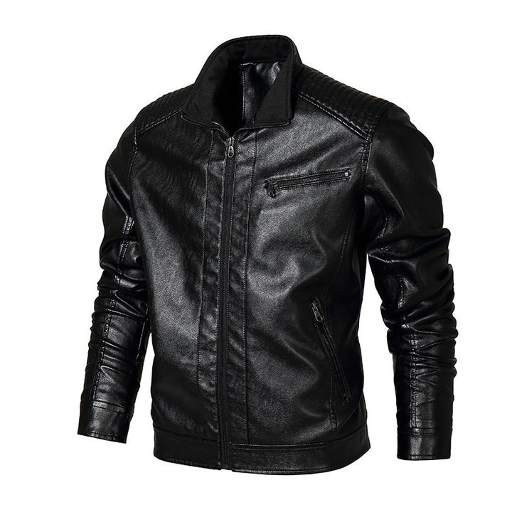Men's slim-fit faux leather blouson with high closing stand collar and shoulder padding Mune Fashion