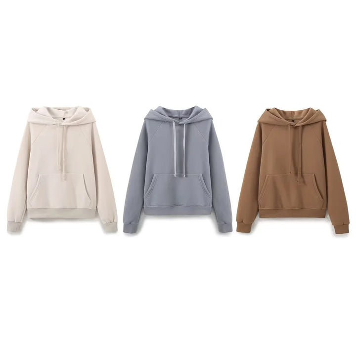 Women's casual hoodie with kangaroo pocket raglan sleeves and brushed interior Mune Fashion