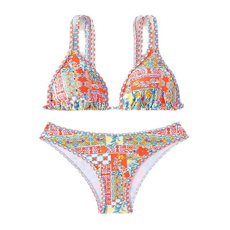 Women's triangle bikini with creative floral design and adjustable straps Mune Fashion