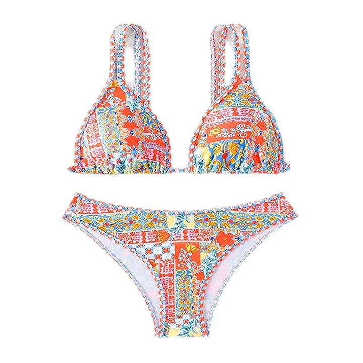 Women's triangle bikini with creative floral design and adjustable straps Mune Fashion