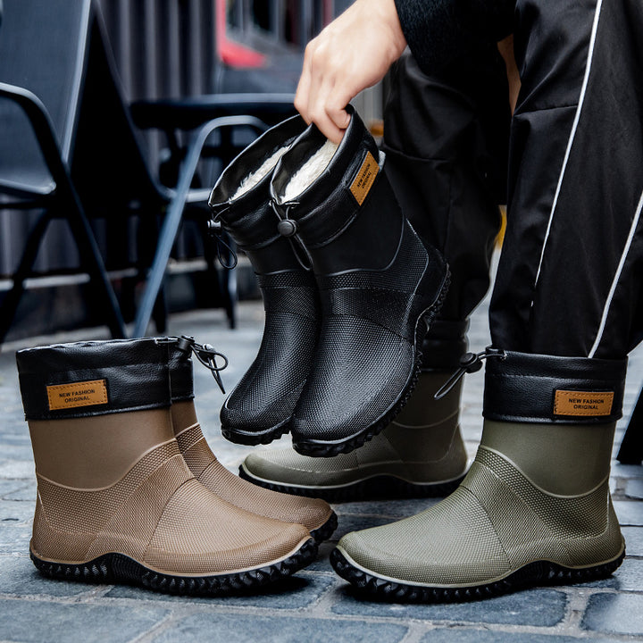 Men's Functional Waterproof Ankle Rain Boots with Adjustable Cuff Mune Fashion