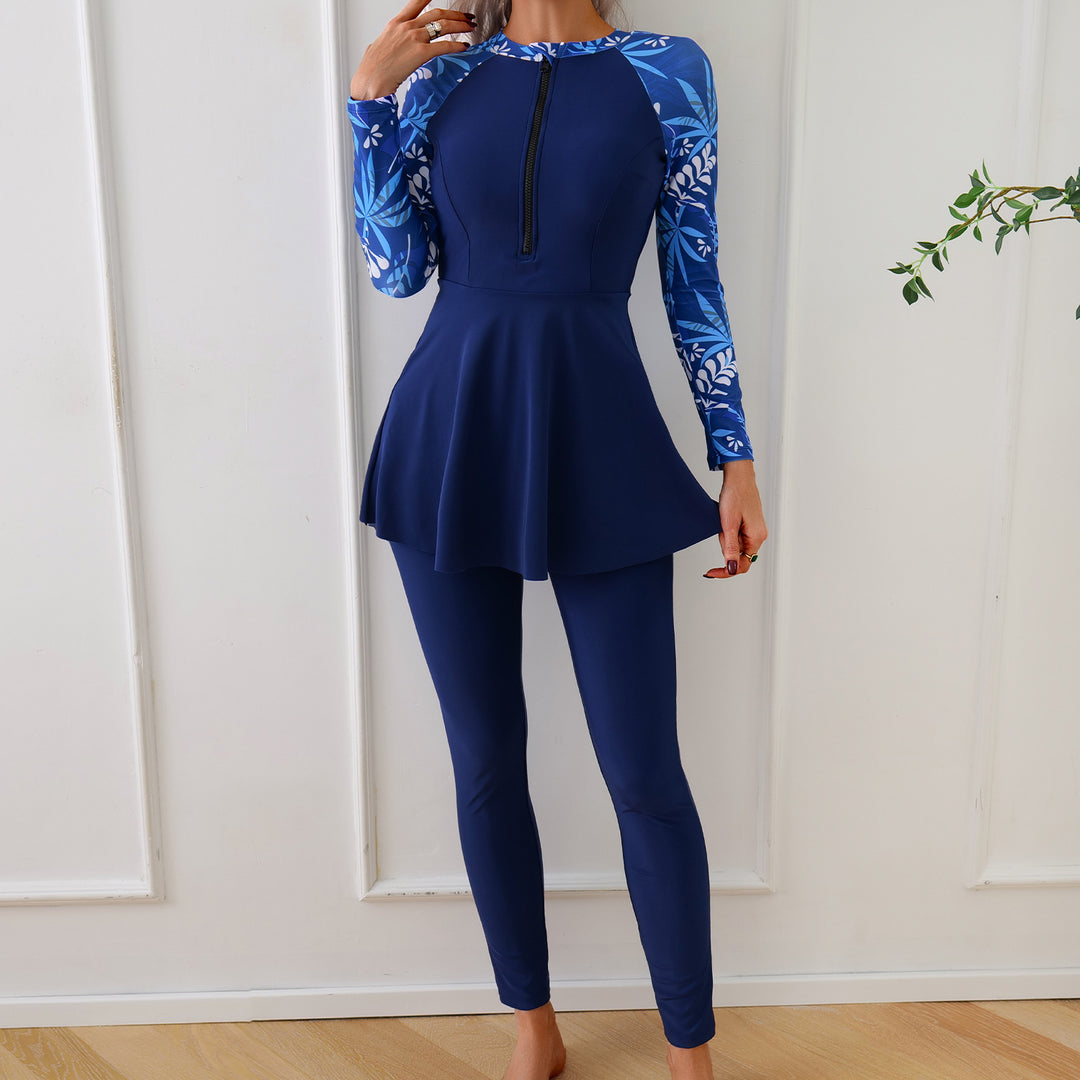 Women Fashionable Long Sleeve Swimsuit with Asymmetrical Cut Mune Fashion
