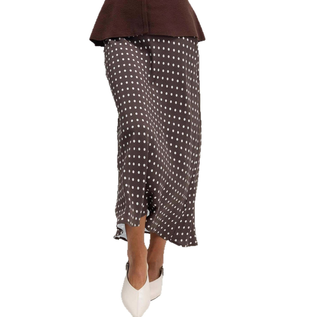 Women's midi skirt with polka dot pattern, asymmetrical hem and side slit Mune Fashion