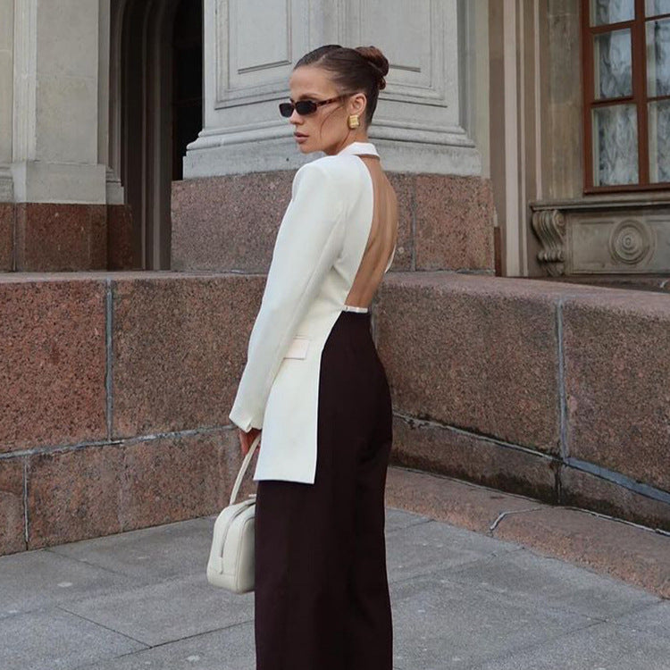 Women Sculptural Tailored Blazer with Asymmetric Front and Accentuated Shoulder Mune Fashion