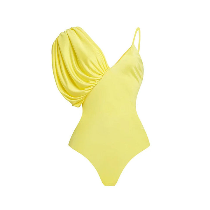 Women's asymmetrical one-piece swimsuit with voluminous puff sleeves Mune Fashion