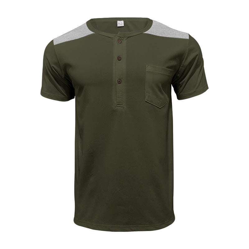 Men's short-sleeve henley shirt made of soft cotton blend with chest pocket and shoulder yoke Mune Fashion
