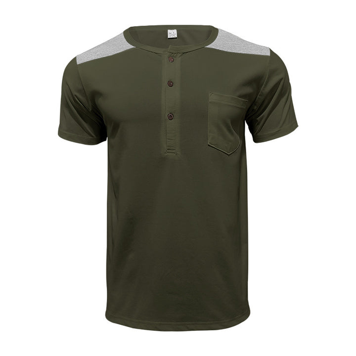 Men's short-sleeve henley shirt made of soft cotton blend with chest pocket and shoulder yoke Mune Fashion