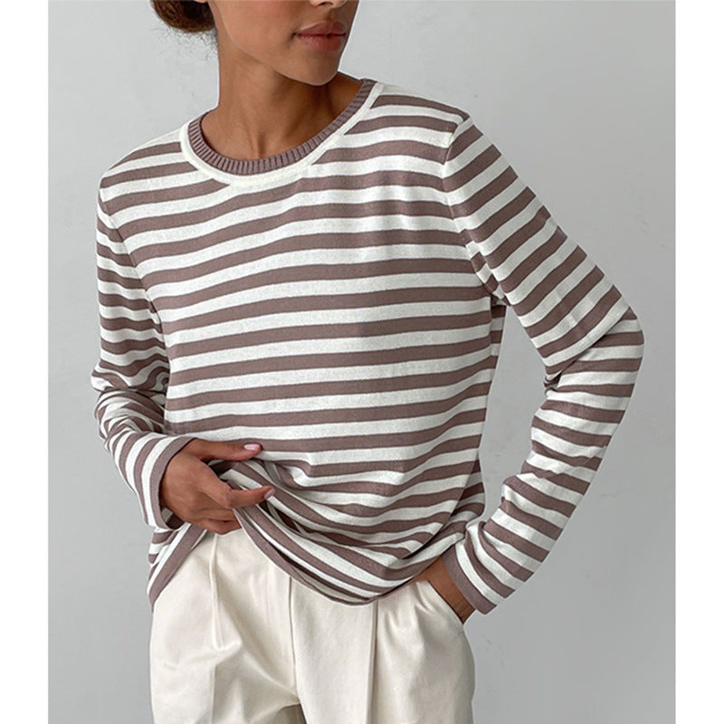 Women's striped cotton sweater with round neck and relaxed fit Mune Fashion
