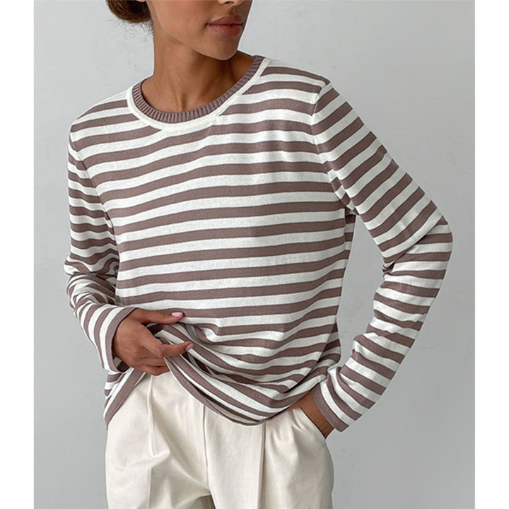 Women's striped cotton sweater with round neck and relaxed fit Mune Fashion