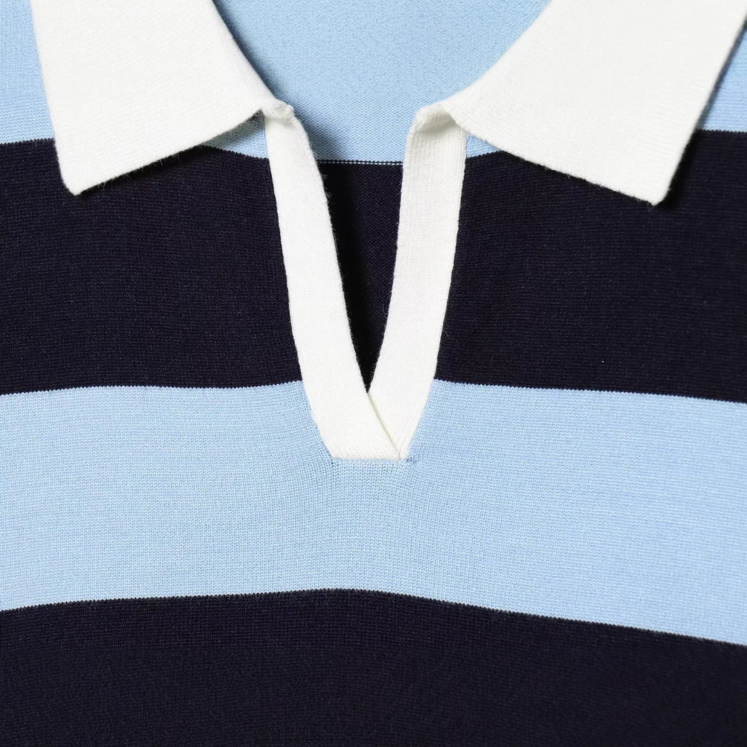 Women Oversize Cropped Rugby Sweater with Polo Collar and V-Neck Mune Fashion