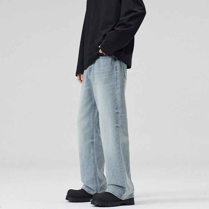 Men's Wide Stonewashed Denim Jeans with Straight Ultra Wide Leg Mune Fashion