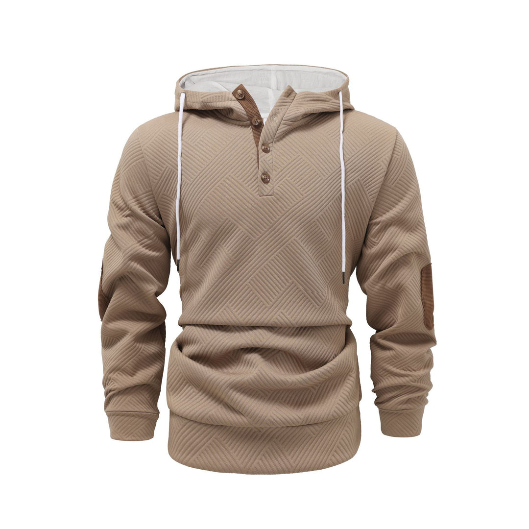 Men's structured hoodie in Henley style with contrast trim and elbow patches Mune Fashion