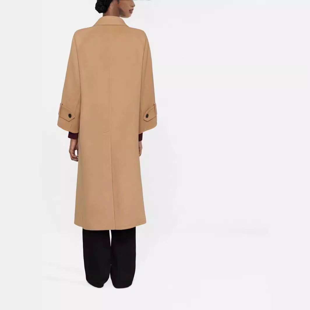 Women's Maxi Length Wool Blend Coat with Extra Long, Boxy Sleeves Mune Fashion