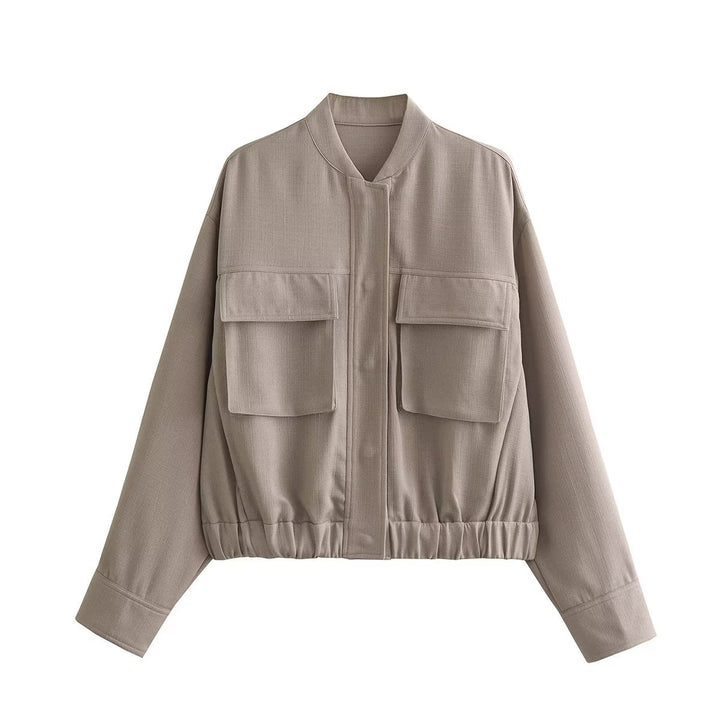 Women nan tailored bomber jacket with elastic hem, shirt collar and back yoke Mune Fashion