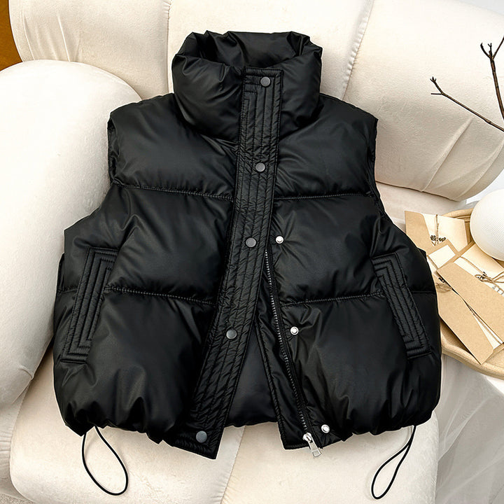 Women Quilted Padded Vest with High Collar and Drawstring Mune Fashion