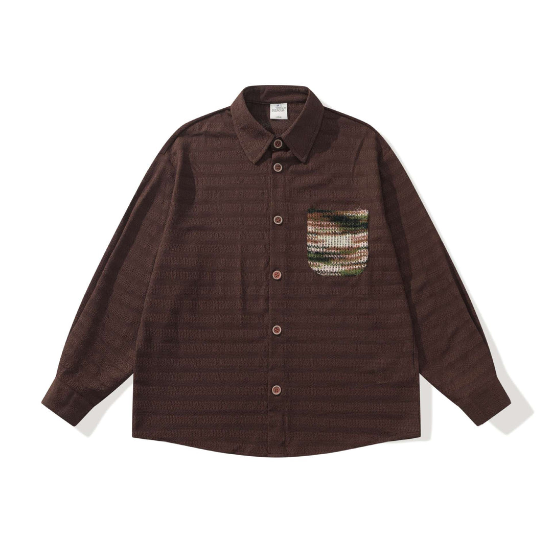 Men's Structured Knit Shirt Jacket with Kent Collar, Full Button Placket and Crocheted Chest Pocket Mune Fashion
