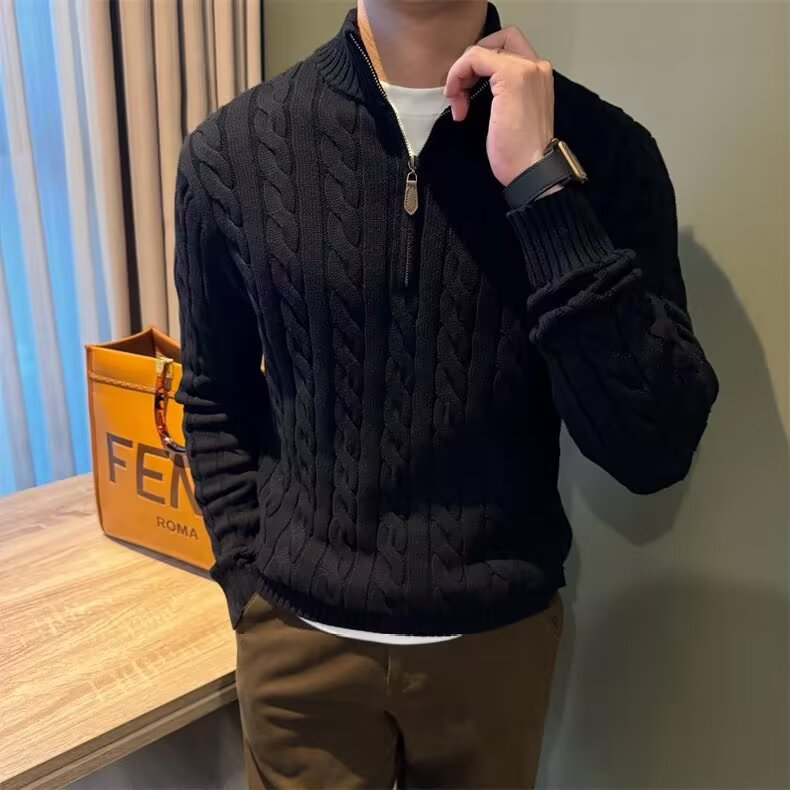 Men's chunky knit sweater with high collar and zipper Mune Fashion