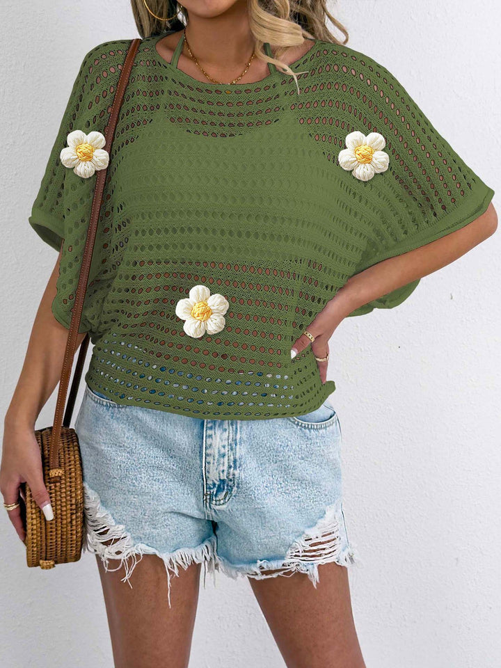 Women's casual crochet top with decorative flower details