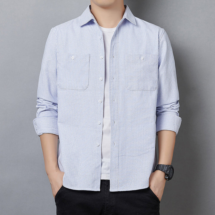 Men's Striped Long Sleeve Shirt made of Cotton Blend with Chest Pockets and Casual Cut Mune Fashion