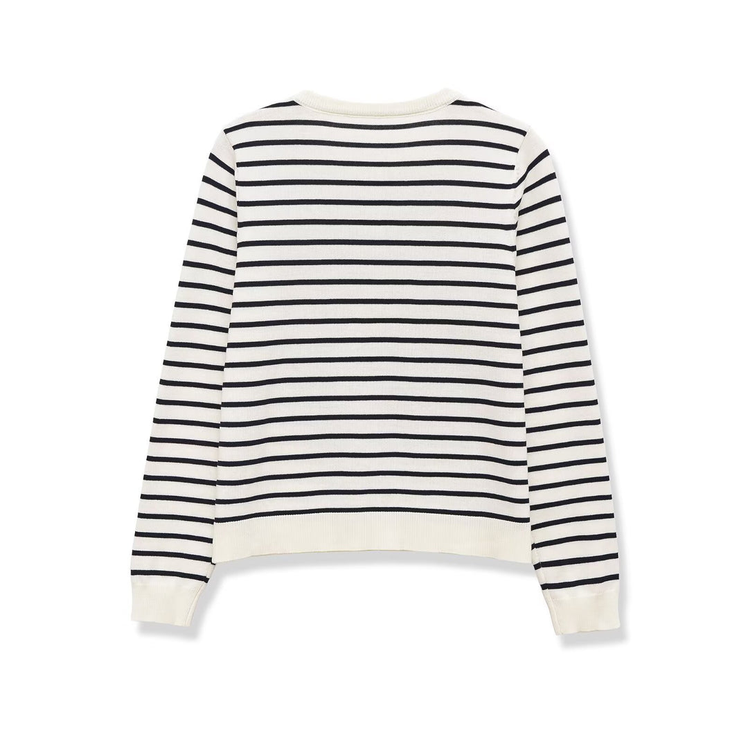 Women's Maritime Fine Knit Cardigan with Decorative Button Placket and Round Neckline Mune Fashion