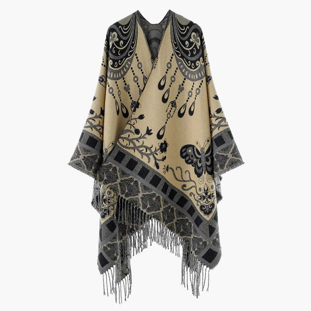 Women's jacquard throw in tapestry jacquard with fringe hem Mune Fashion