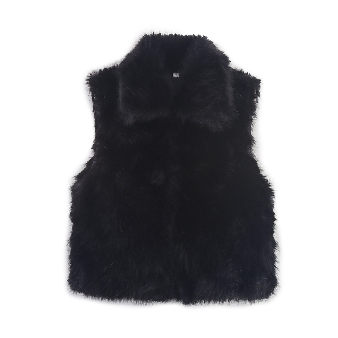 Women's Sleeveless Faux Fur Vest with Wide Shawl Collar Mune Fashion
