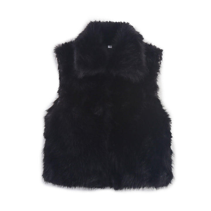 Women's Sleeveless Faux Fur Vest with Wide Shawl Collar Mune Fashion