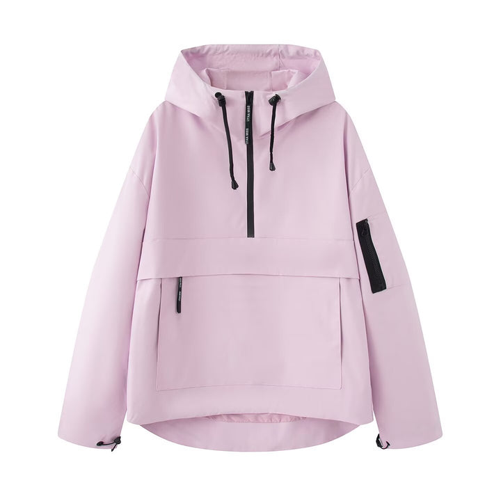 Women's Oversize Windbreaker-Anorak with Hood, Half-Zip and Kangaroo Pocket Mune Fashion