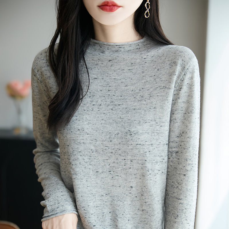 Women's Minimalist Nep Knit Long Sleeve with Short Stand-Up Collar Mune Fashion
