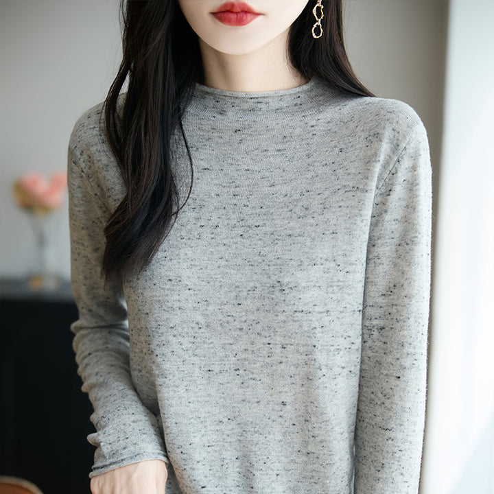 Women's Minimalist Nep Knit Long Sleeve with Short Stand-Up Collar Mune Fashion