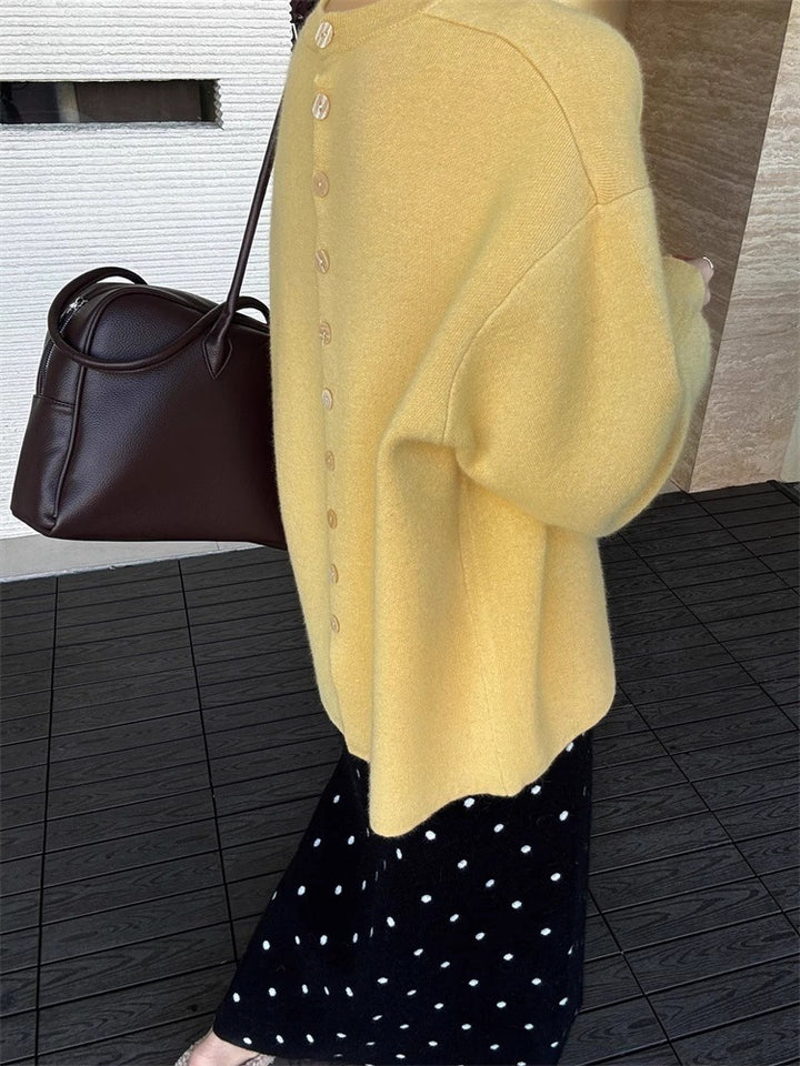 Women's Oversized Fine Knit Sweater with Balloon Sleeves and Button Cuff Mune Fashion