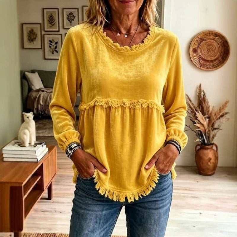 Women's Playful Fringe Tunic with Empire Seam and Side Pockets Mune Fashion