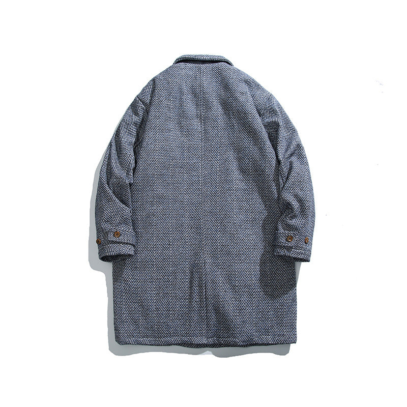 Unisex Kastiger Oversize Wool Blend Coat with Herringbone Pattern, Shirt Collar and Button Placket Mune Fashion