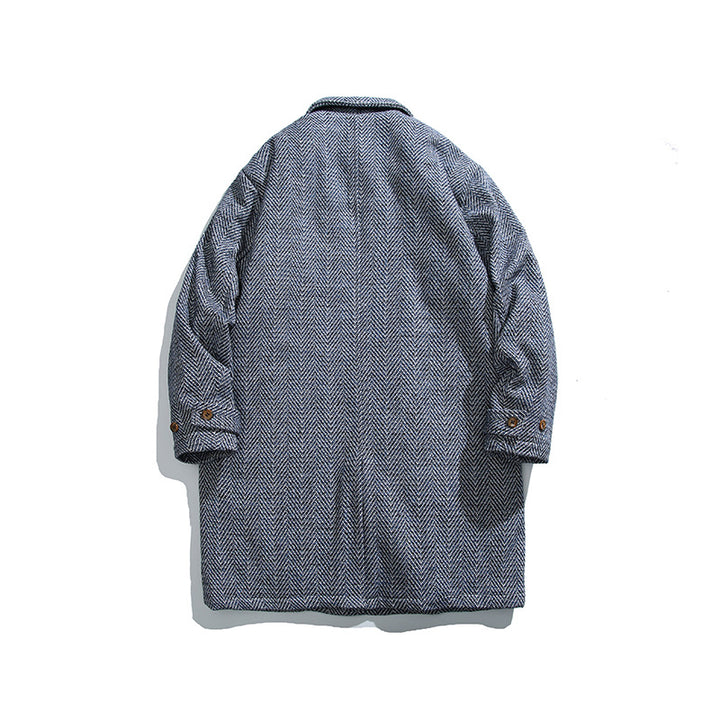 Unisex Kastiger Oversize Wool Blend Coat with Herringbone Pattern, Shirt Collar and Button Placket Mune Fashion