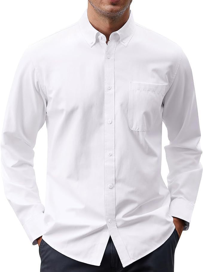 Men's Slim-Fit Oxford Shirt with Button-Down Collar, Chest Pocket, and Elastic Cotton Blend Mune Fashion