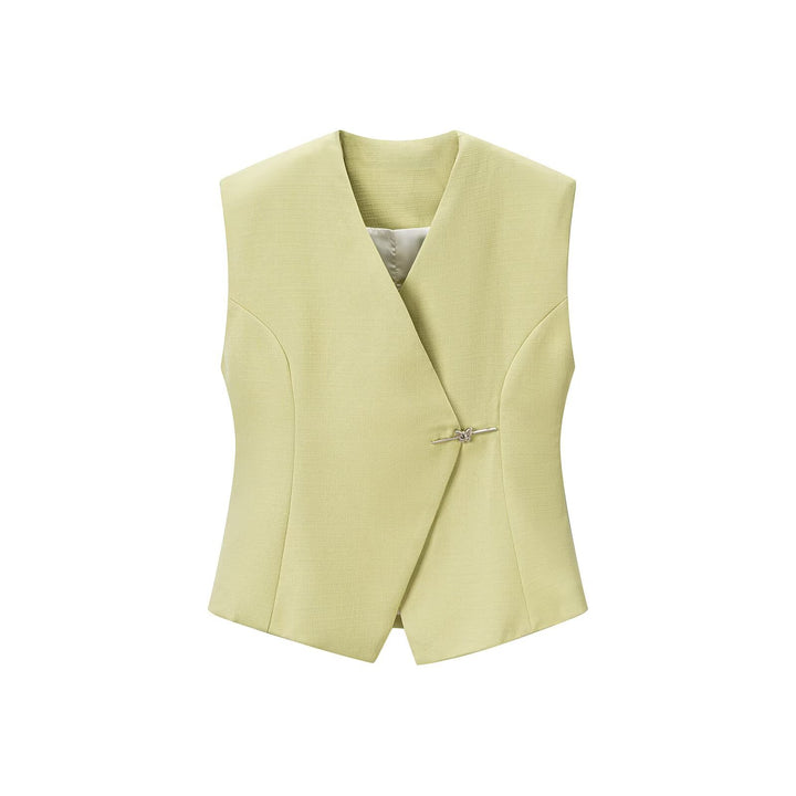 Women Tailored Sleeveless Blazer Vest with V-Neck and Decorative Hooks Mune Fashion