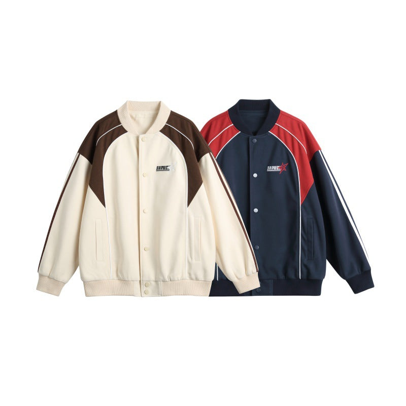 Men's Sporty College Bomber Jacket with Stand-Up Collar, Raglan Sleeves and Contrasting Piping Mune Fashion