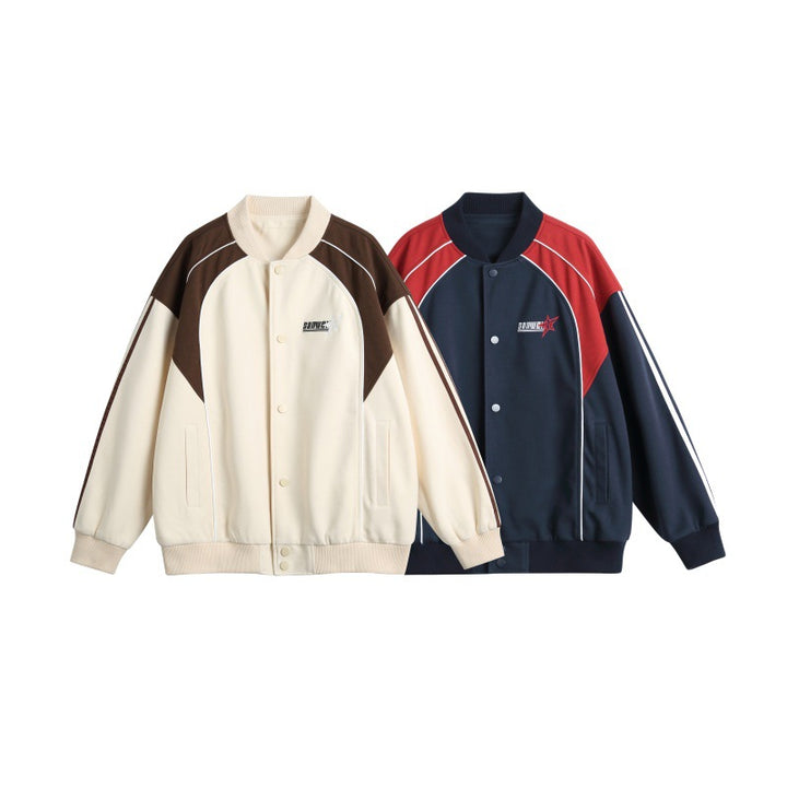 Men's Sporty College Bomber Jacket with Stand-Up Collar, Raglan Sleeves and Contrasting Piping Mune Fashion