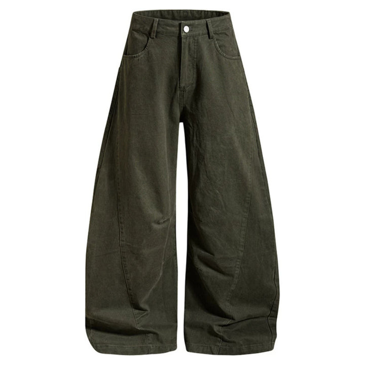 Women's Wide Denim Palazzo Pants with Balloon Hem and Attached Logo Pockets Mune Fashion