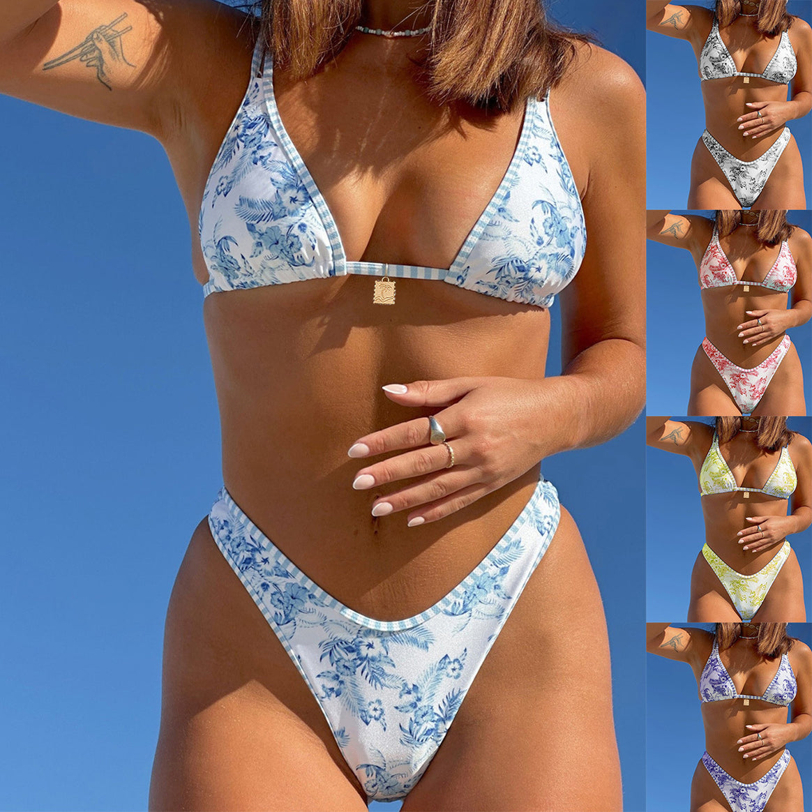 Women's Triangle Bikini with Floral Patterns Mune Fashion